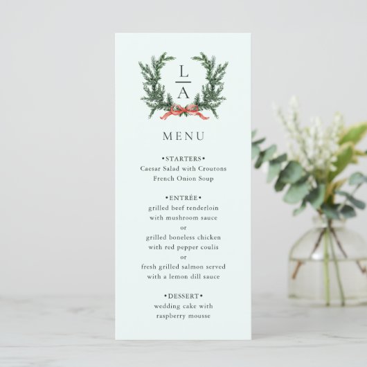 Evergreen Garland Wreath Wedding Mint Green Menu (Staand voorkant)