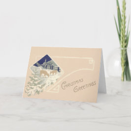 Evergreen Hertenkerk Sneeuw Feestdagen Kaart