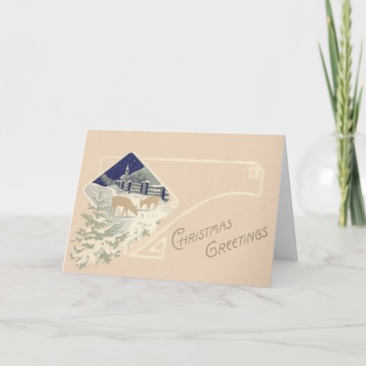 Evergreen Hertenkerk Sneeuw Feestdagen Kaart (Voorkant)