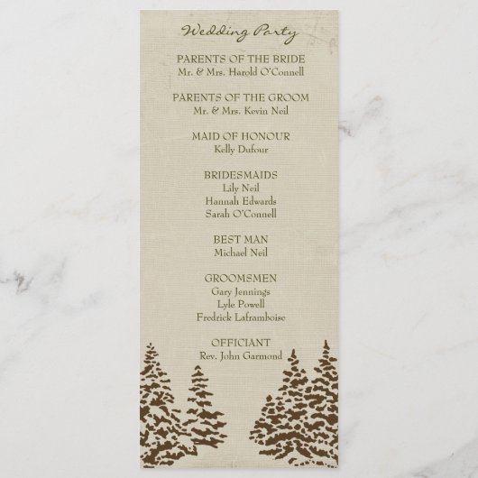  Evergreen huwelijksprogramma Programmakaart (Achterkant)