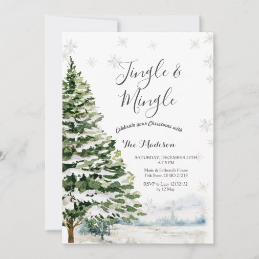 Evergreen Jingle & Mingle Winter Party Uitnodiging (Voorkant)