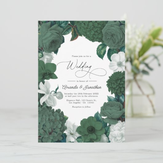 Evergreen, Juniper & Snow White Wedding Kaart (Staand voorkant)