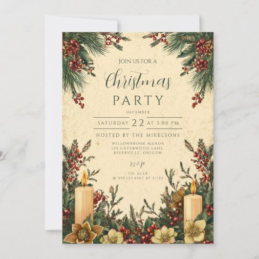 Evergreen kaarslicht kerstfeest kaart (Voorkant)