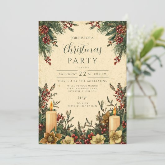 Evergreen kaarslicht kerstfeest kaart (Staand voorkant)