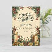 Evergreen kaarslicht Kerstmis Feestdagenkaart (Staand voorkant)