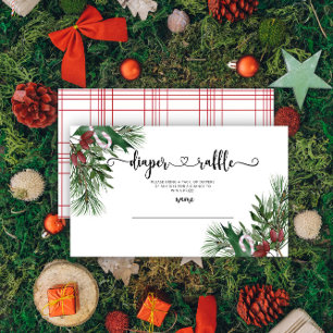 Evergreen kerst thema's diaper raffle ticket informatiekaartje