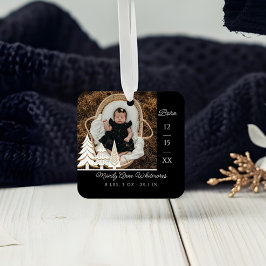 Evergreen Kerstboom Baby Geboortedatum Foto Metalen Ornament