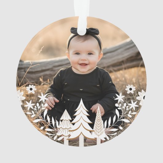 Evergreen kerstboom eerste kerstfoto ornament (achterkant)