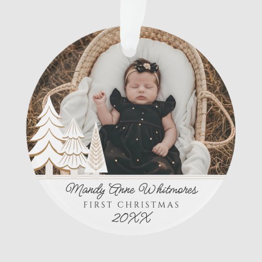 Evergreen kerstboom eerste kerstfoto ornament (voorkant)