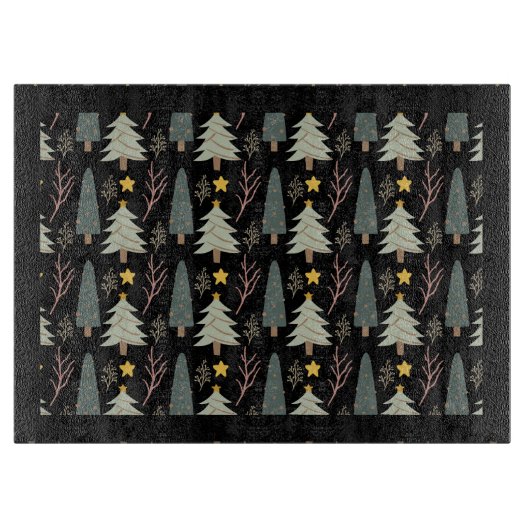 Evergreen kerstboom Pattern Cozy Winter Black Snijplank (Voorkant)