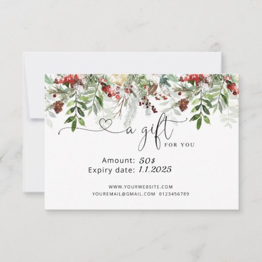 Evergreen kerstcadecadeaubon (Voorkant)