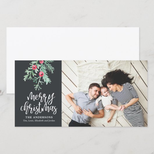 Evergreen Kerstfeestay Foto: laat Feestdagenkaart (Voorkant / Achterkant)