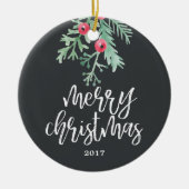 Evergreen Kerstfeestdag Foto Ornament Slate (Voorkant)