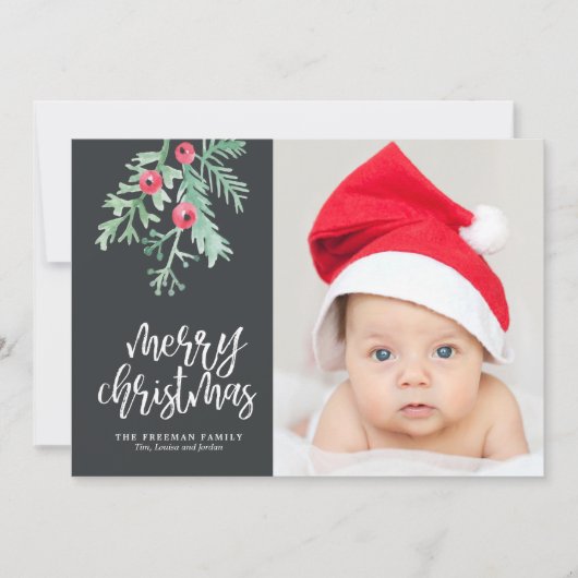 Evergreen kerstfeestdag fotokaart in Slate Feestdagenkaart (Voorkant)