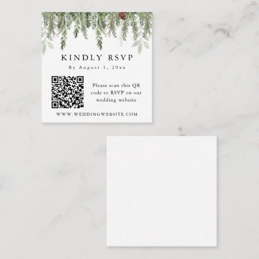 EVERGREEN Kerstfeestdag QR-code winters RSVP Vierkante Visitekaartje (Voorkant / Achterkant)