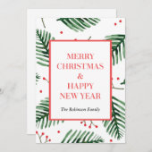 Evergreen kerstkaarten, Happy New Year Chic Feestdagenkaart (Voorkant / Achterkant)