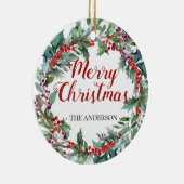 Evergreen Kerstmis met foto-versiering Keramisch Ornament (Rechts)