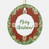Evergreen krans en rood patroon keramisch ornament (Links)