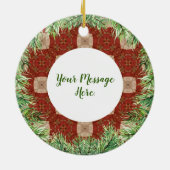 Evergreen krans en rood patroon keramisch ornament (Achterkant)