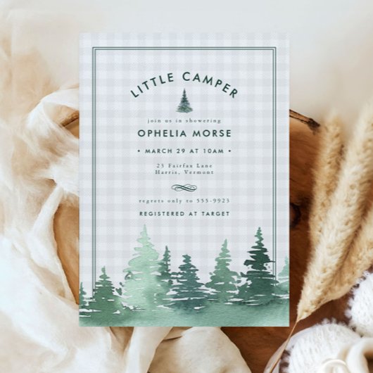 Evergreen Little Camper Grey Plaid Baby shower