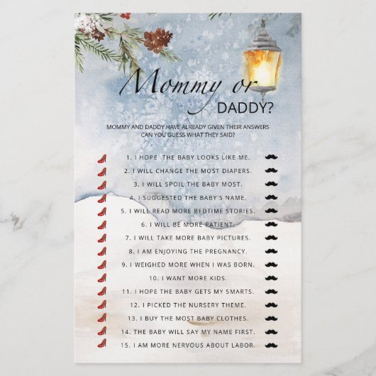 Evergreen mammie- of papa baby shower-spel (Voorkant)