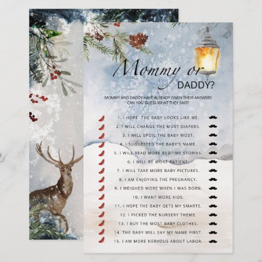 Evergreen mammie- of papa baby shower-spel (Voorkant / Achterkant)