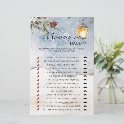 Evergreen mammie- of papa baby shower-spel (Staand voorkant)