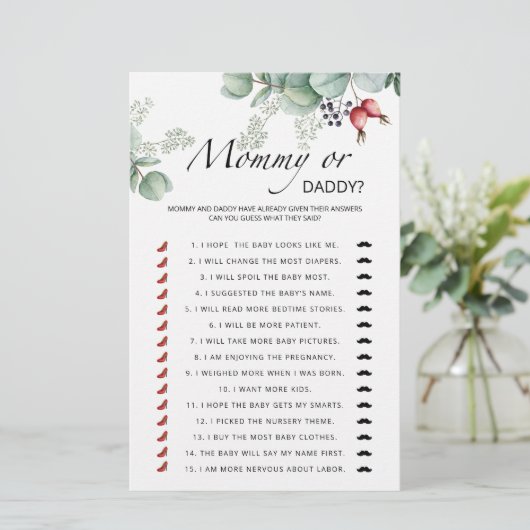 Evergreen mammie- of papa baby shower-spel (Staand voorkant)