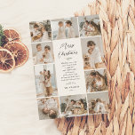 Evergreen Memories | 10 Fotocollage Kerstmis Feestdagenkaart<br><div class="desc">Een elegante en tijdloze kerstvakantie kaart. Dit ontwerp toont een collage van 10 handgeselecteerde foto's, een combinatie van zes vierkante, twee landschap, en twee portretfoto's gerangschikt rond de rand van de kaart. In het midden van de kaart staat 'Merry Christmas' geschreven in chique scriptkalligrafie. Hieronder is er ruimte voor een...</div>