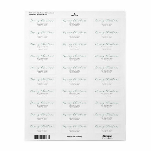 Evergreen Merry Christmas Return Address Label (Full Sheet)