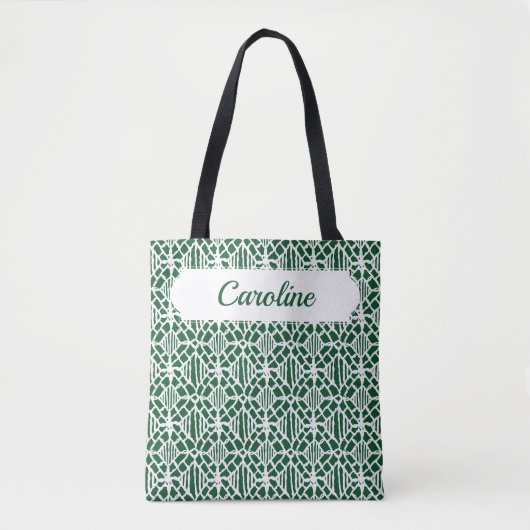 Evergreen met White Crochet Lace Pattern Tote Bag (Voorkant)