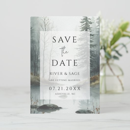Evergreen Mist Forest QR Save the Date (Staand voorkant)