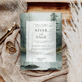 Evergreen Mist | Rustic Watercolor Forest Wedding  Kaart