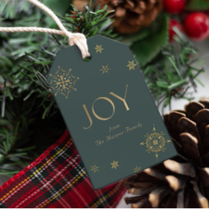 Evergreen Moderne Sneeuwvlok Vreugde Cadeaulabel