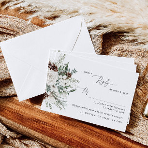 Evergreen moderne winter bruiloft maaltijd keuze R RSVP Kaartje
