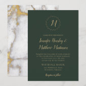 Evergreen Monogram Gold Marble Winter Wedding Kaart (Voorkant / Achterkant)