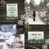 Evergreen Mountain Forest Green White Black Bedankkaart