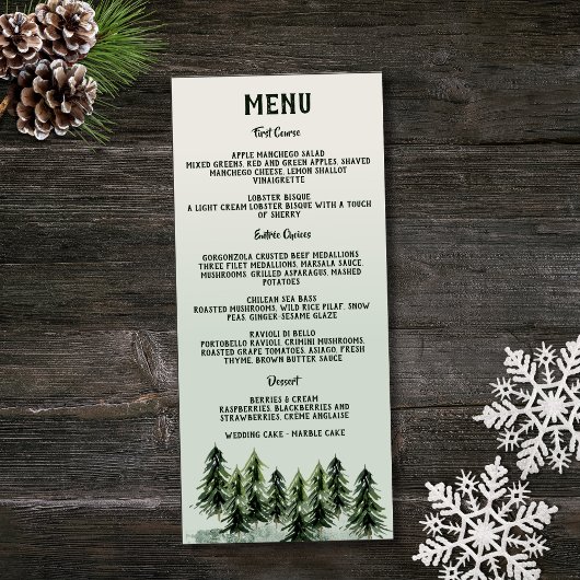Evergreen Mountain Forest Green White Black Menu