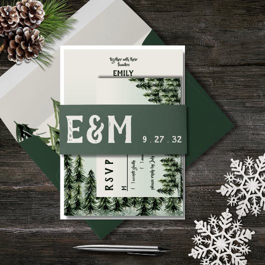 Evergreen Mountain Forest Green White Black Uitnodigingen Wikkel