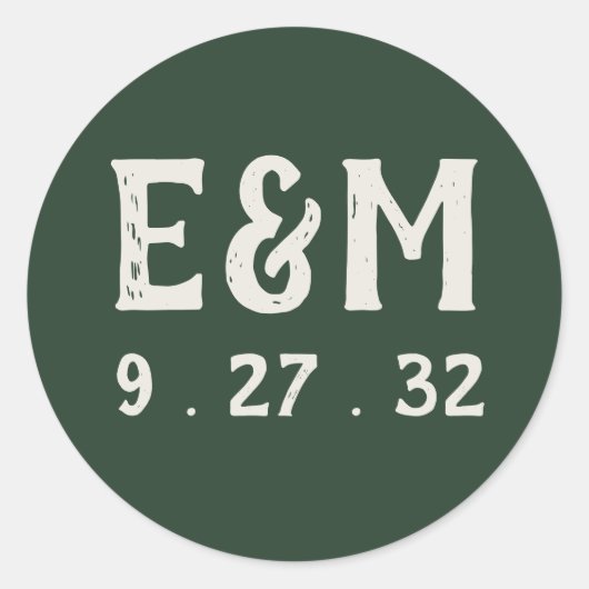 Evergreen Mountain Forest Green White Initialen Ronde Sticker (Voorkant)