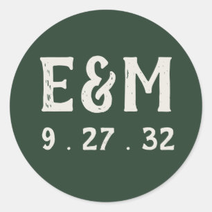 Evergreen Mountain Forest Green White Initialen Ronde Sticker