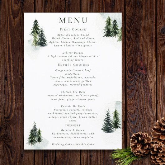 Evergreen Mountain Glen White Green Black Menu