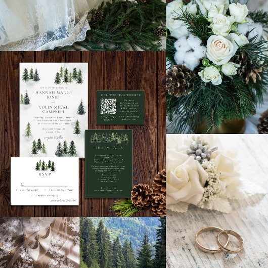 Evergreen Mountain Glen White Green Black Uitnodigingen Wikkel