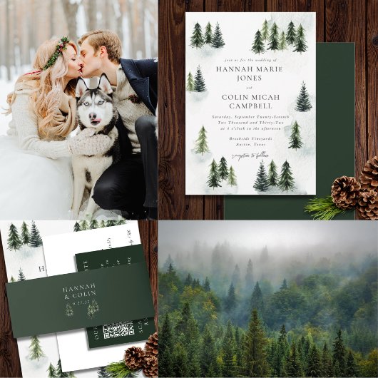 Evergreen Mountain Glen White Green Black Uitnodigingen Wikkel