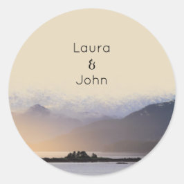 Evergreen Mountain Mist Bruiloft Feest Favorieten Ronde Sticker