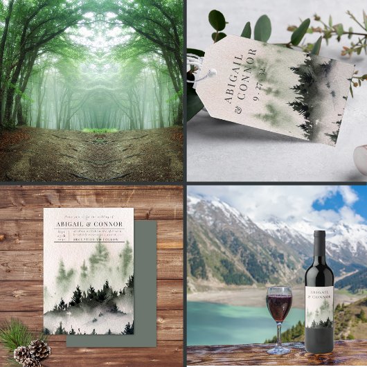 Evergreen Mountain Mist Rustic Winter White Grey All In One Uitnodiging