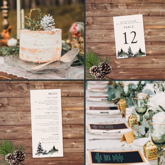 Evergreen Mountain Mist Rustic Winter White Grey Wijn Etiket