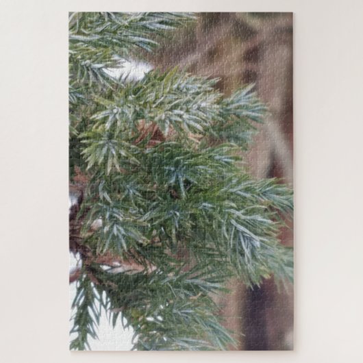 Evergreen-naalden in winterdetail legpuzzel (Verticaal)