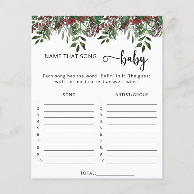 Evergreen Name dat baby shower game (Voorkant)