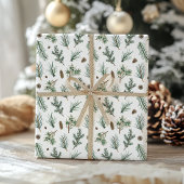 Evergreen Pine Branches en Pinecone Kerstmis Cadeaupapier